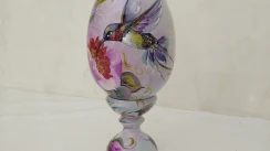 Handmade painted egg "Calibri bird in flowers"| Wooden egg on stand, painted with beautiful flowers| Ukrainian painted egg| Made in Ukraine