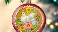 Handmade plastic toy medallion for Christmas tree|Christmas tree toy,hand-painted with floral ornament D3.15in