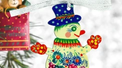 Unique Christmas Snowman Tree Pendant - Colorful Ukrainian Art Souvenir|Ukrainian souvenir| Ukrainian folk art|Petrykivka painting|Present