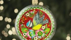 Handmade plastic toy medallion for Christmas tree|Christmas tree toy,hand-painted with floral ornament D3.15in