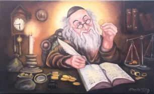 Painting oil «Jew with Coins»