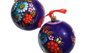 Christmas toy with Ukrainian ornament|Large purply ball for New Year|Christmas tree decorations painted with floral ornament