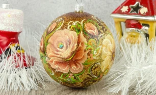 Ukrainian Hand-Painted Christmas Tree Ball|Festive Ornaments in Gold,Purple, Blue Tones| Holiday Decor