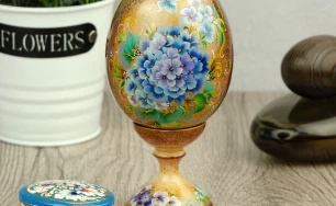 Large floral egg on separate stand|Wooden egg, hand-painted by Ukrainian artist|Unique Easter egg painting|Original author's egg design