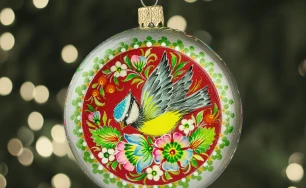 Handmade plastic toy medallion for Christmas tree|Christmas tree toy,hand-painted with floral ornament D3.15in