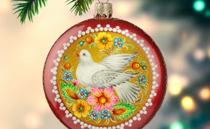 Handmade plastic toy medallion for Christmas tree|Christmas tree toy,hand-painted with floral ornament D3.15in