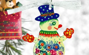 Unique Christmas Snowman Tree Pendant - Colorful Ukrainian Art Souvenir|Ukrainian souvenir| Ukrainian folk art|Petrykivka painting|Present